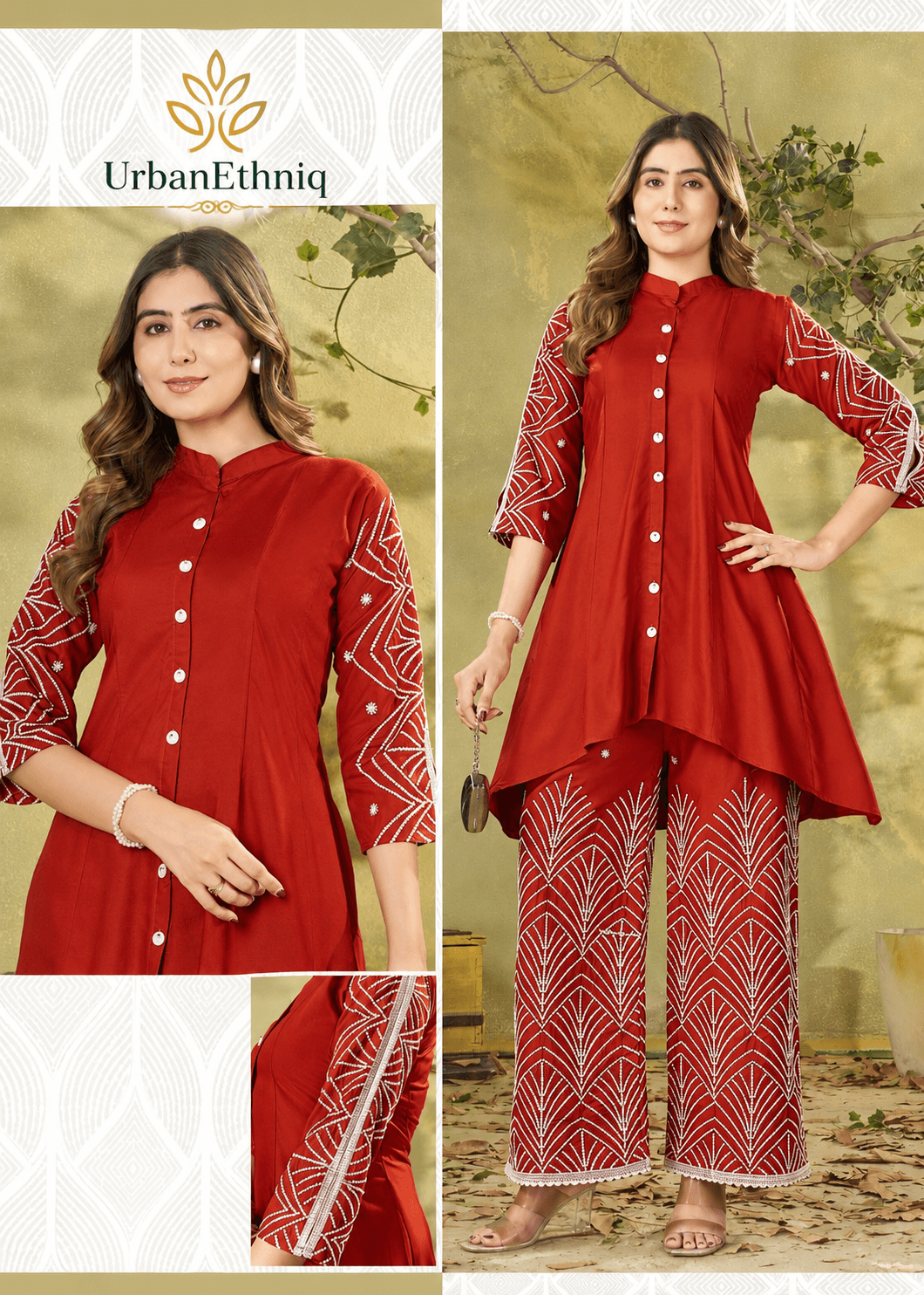 Rust Red Embroidered Set 